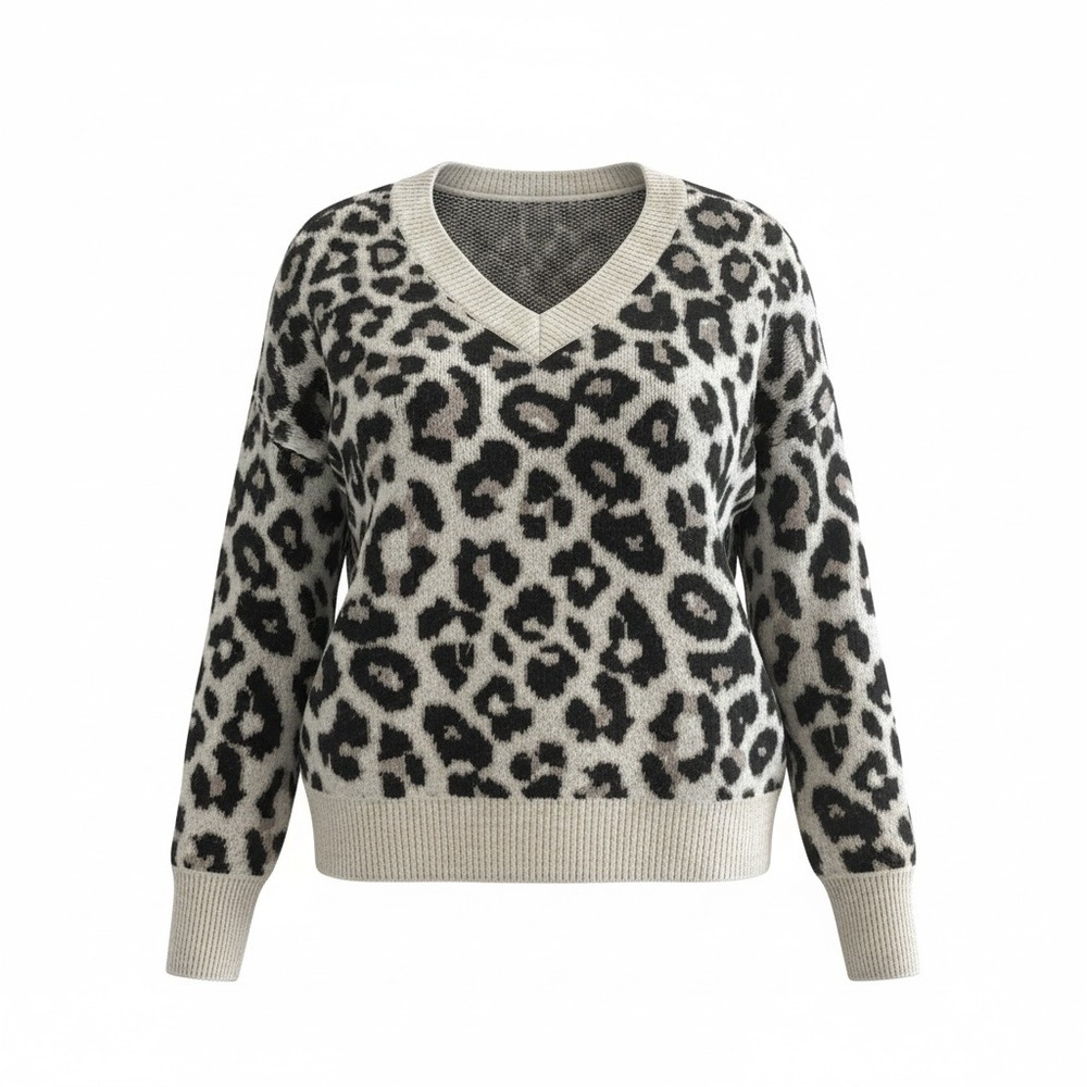 Vince Camuto Leopard Sweater V Neck Size Extra Large